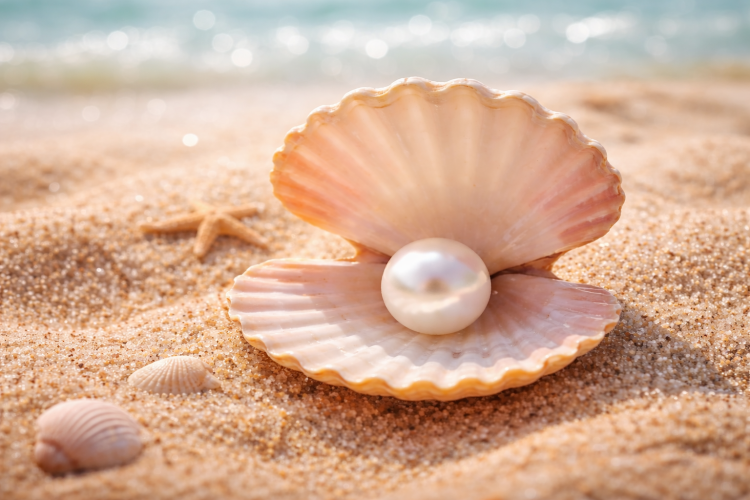 קליפת צדפה עם פנינה מבריקה